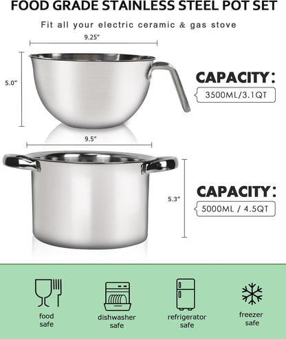 3.1Qt Stainless Steel Large Double Boiler Pot Set