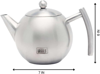 Stainless Steel Tea Pot with Removable Infuser for Loose Leaf and Tea Bags, Dishwasher Safe and Heat Resistant (Silver, 1.5 Liter)