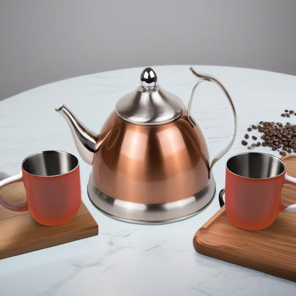 1.0 Quart Stainless Steel Tea Kettle with Removable Infuser Basket, Copper Finished