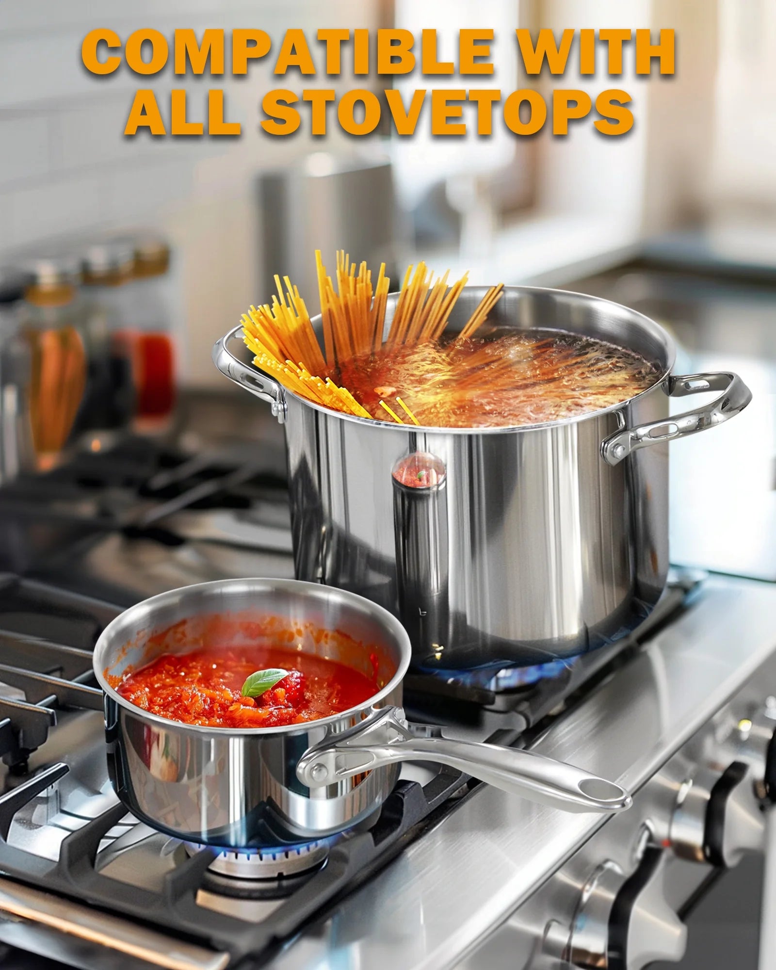 Stainless Steel Stock Pot, 8-Quart Multi-Ply Clad Cooking Canning Pot with Lid, Induction Stockpot, Silver