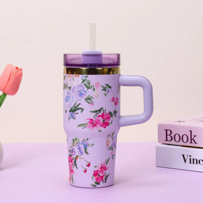 14Oz Stainless Steel Insulated Travel Tumbler with Handle Straw Lid & Cold Retention