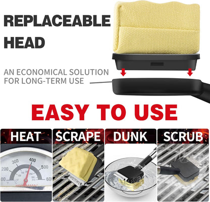 BBQ Grill Brush Bristle Free for Outdoor Grill, Replaceable Head Cleaning Brush, Steam Grate Cleaner, BBQ Cleaning Brush, Scraper for Grill Grates