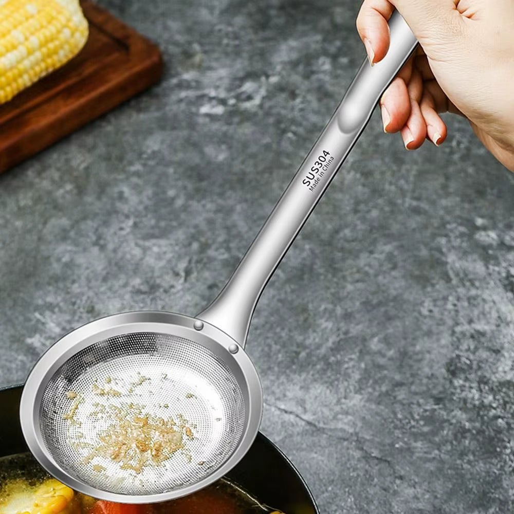 Stainless Steel Fat Skimmer Spoon Fine Mesh Grease Foam Removing Oil Dregs Fishing Percolator Fried Food Net Strainer
