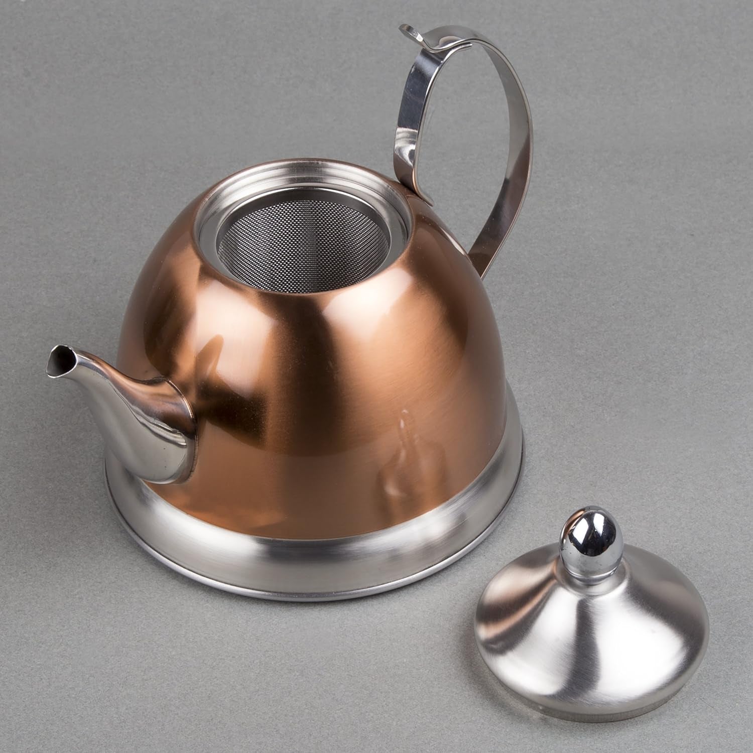 1.0 Quart Stainless Steel Tea Kettle with Removable Infuser Basket, Copper Finished