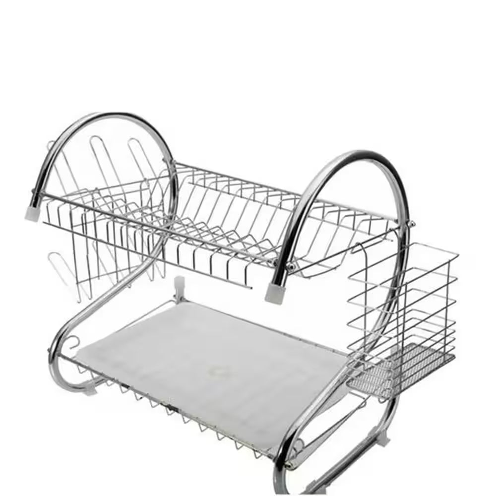 2-Tier Stainless Steel Standing Drying Dish Rack with S Shape Design, Kitchen Cutlery Holder Shelf