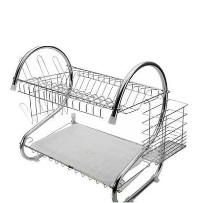 2-Tier Stainless Steel Standing Drying Dish Rack with S Shape Design, Kitchen Cutlery Holder Shelf