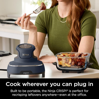 4-In-1 Portable Glass Air Fryer Cooking System, 1500W, 4QT & 6-Cup Tempware Glass Containers with Storage Lids, Microwave, Freezer & Dishwasher Safe, Cyberspace Gray