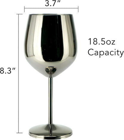 18.5 oz. Set of 4 Stainless Steel Wine Glasses - Black Unbreakable Stem Metal Wine Goblets