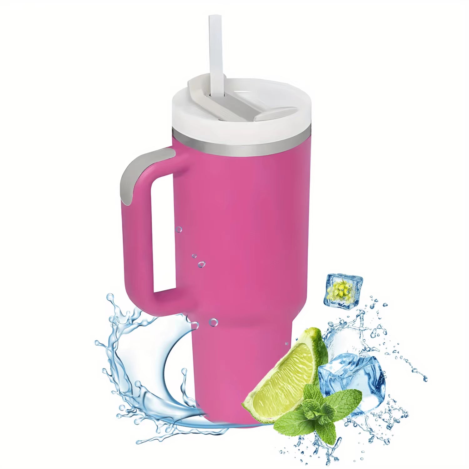 1Pc 1200Ml/40Oz Tumbler with Handle, Reusable Vacuum Insulated Bottle, with Lid and Straws, Leakproof Portable Drinking Cu
