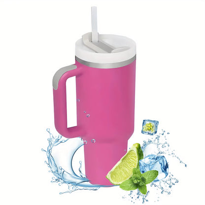1Pc 1200Ml/40Oz Tumbler with Handle, Reusable Vacuum Insulated Bottle, with Lid and Straws, Leakproof Portable Drinking Cu