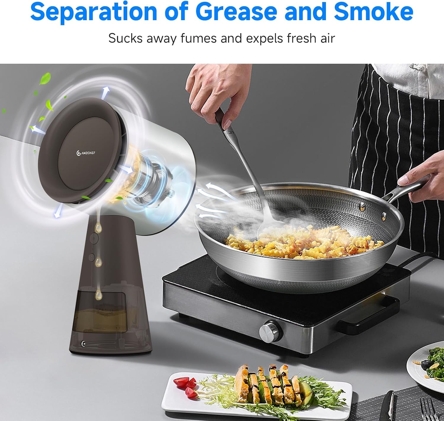 Portable Range Hood, Desktop Range Hood with 3 Speed Exhaust Fan, Low Noise Large Oil Collection Cup, Detachable Aluminum Filter