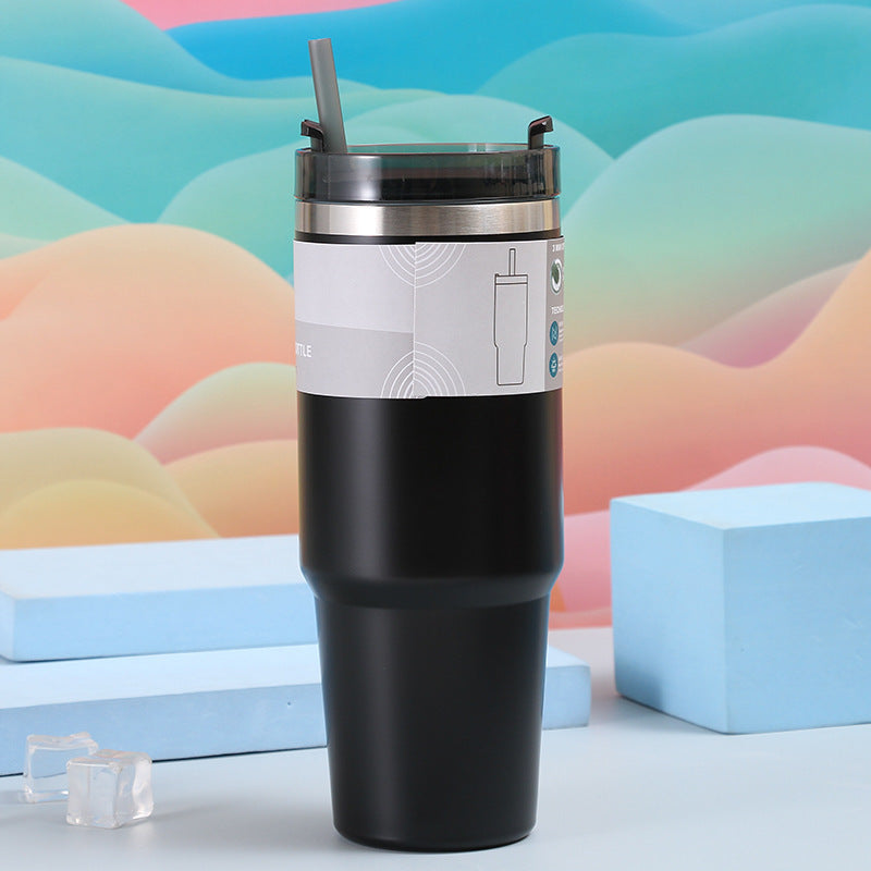 Stainless Steel Vacuum Outdoor Portable Vehicle-mounted Tumbler With Straw