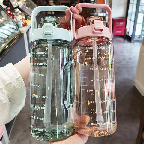 2 Liter Motivational Water Bottle with Time Markers and Straw: Crush Your Hydration Goals!
