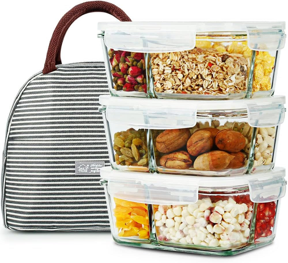 3-Pack 36oz Glass Bento Box Meal Prep Containers