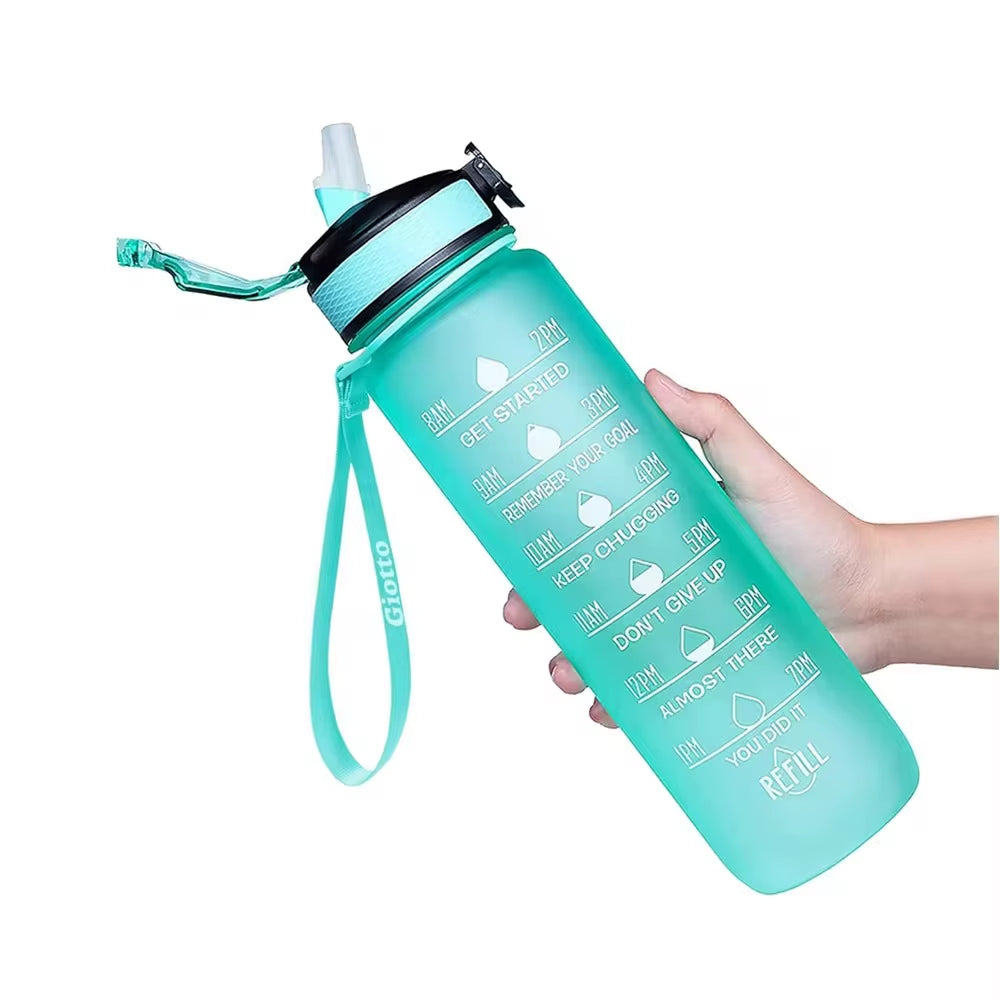 32 Oz Leakproof Water Gym Bottles with Times to Drink and Straw