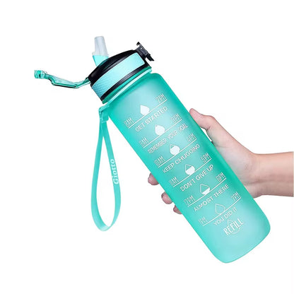 32 Oz Leakproof Water Gym Bottles with Times to Drink and Straw