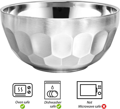 6 Pack 18/8 Stainless Steel Snack & Soup Bowls, 15 Oz Non-Slip Double-Walled Insulated Set