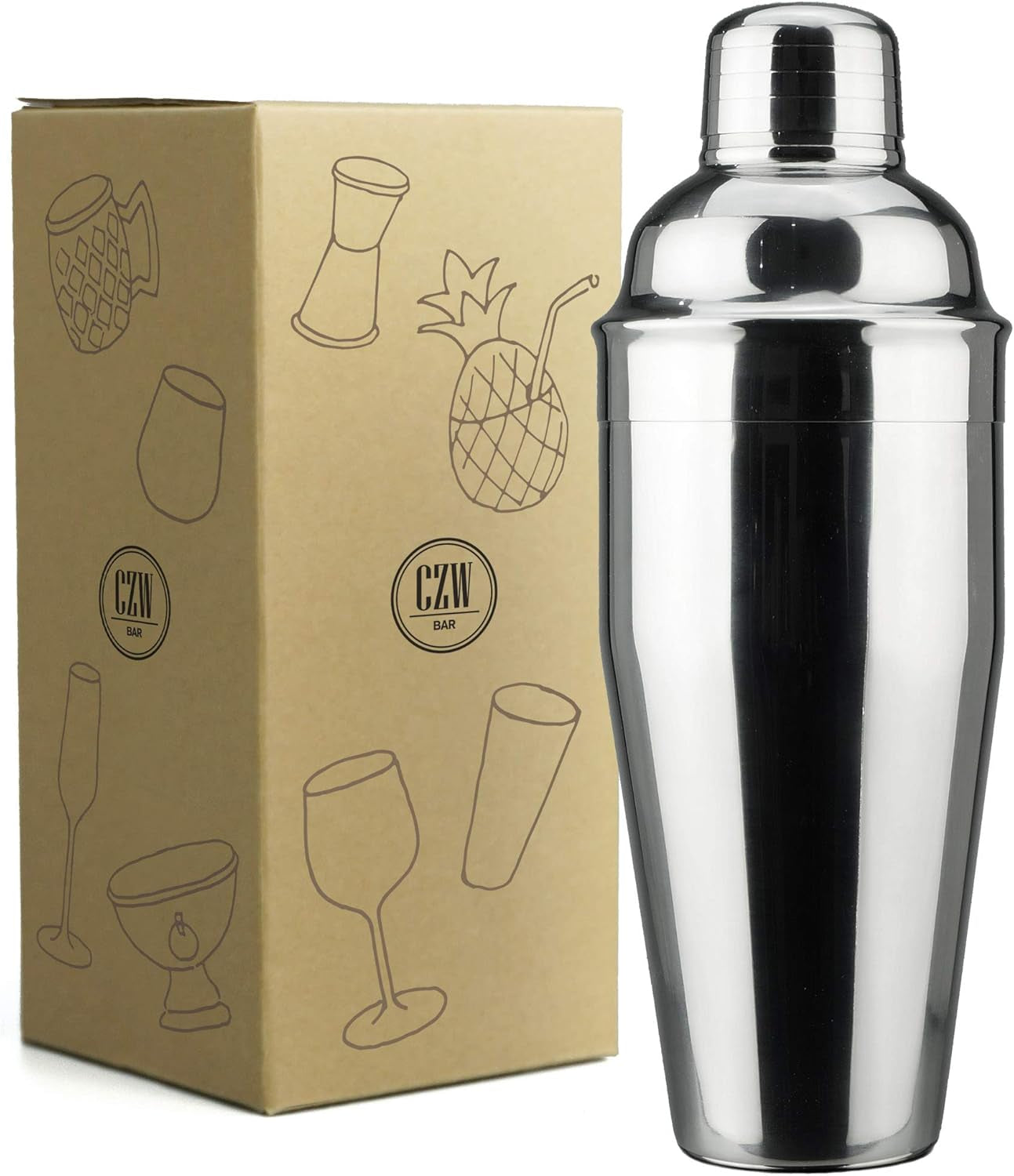 24 Oz Professional Cocktail Shaker - Stainless Martini Tin with Built-In Strainer and Measuring Cup - Perfect for Mixing Drinks