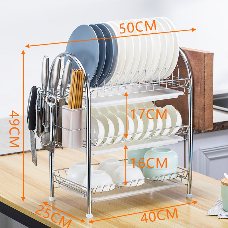 Multi-Layer Floor Draining Bowl Rack – Kitchen Shelf & Countertop Dish Storage