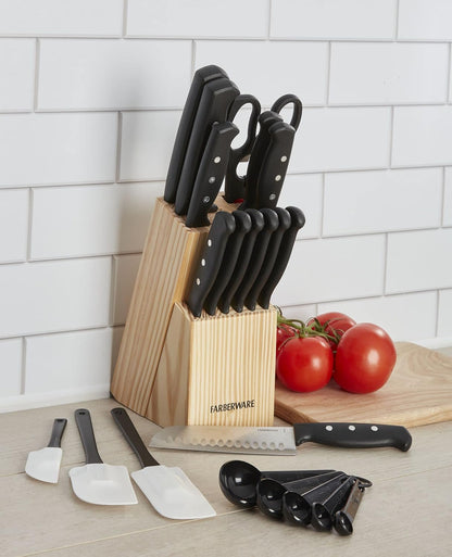 22-Piece Never Needs Sharpening Triple Rivet High-Carbon Stainless Steel Knife Block and Kitchen Tool Set, Black