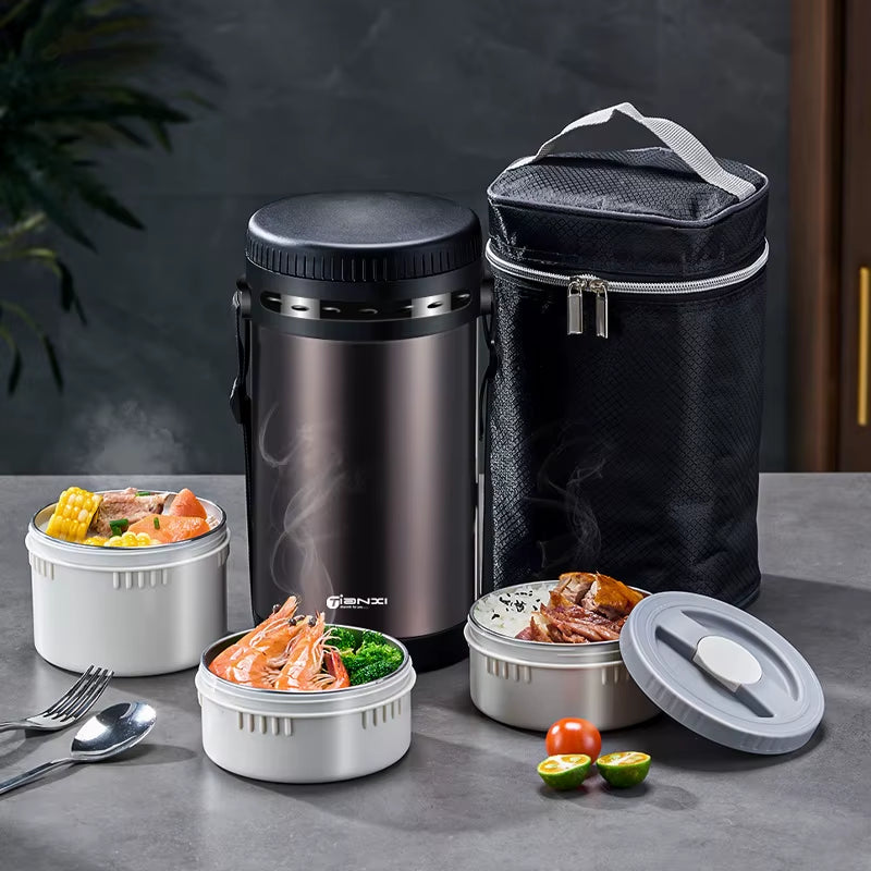 Portable Thermal Lunch Box Stainless Steel Heat Preservation Bento Box Food Container with Lunch Bags