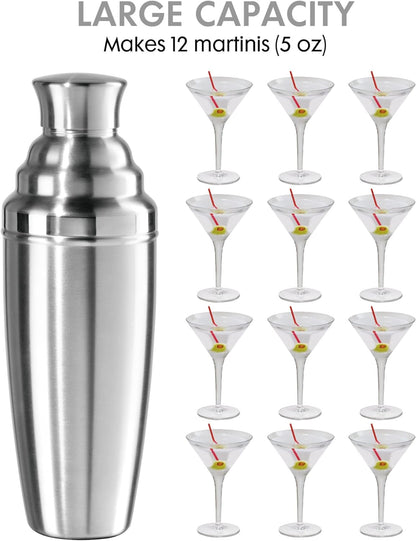 Jumbo Cocktail Shaker 60 Oz - Stainless Steel Construction, Built in Strainer 