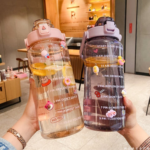 2 Liter Motivational Water Bottle with Time Markers and Straw: Crush Your Hydration Goals!