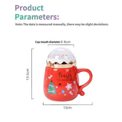 Christmas Ceramic Mugs Set with Lid and Spoon