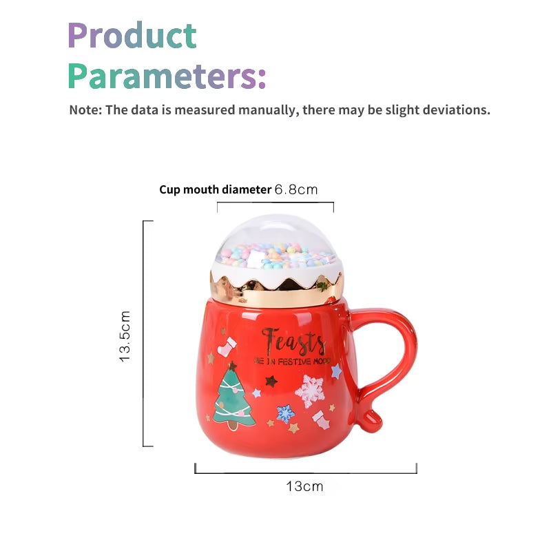 Christmas Ceramic Mugs Set with Lid and Spoon