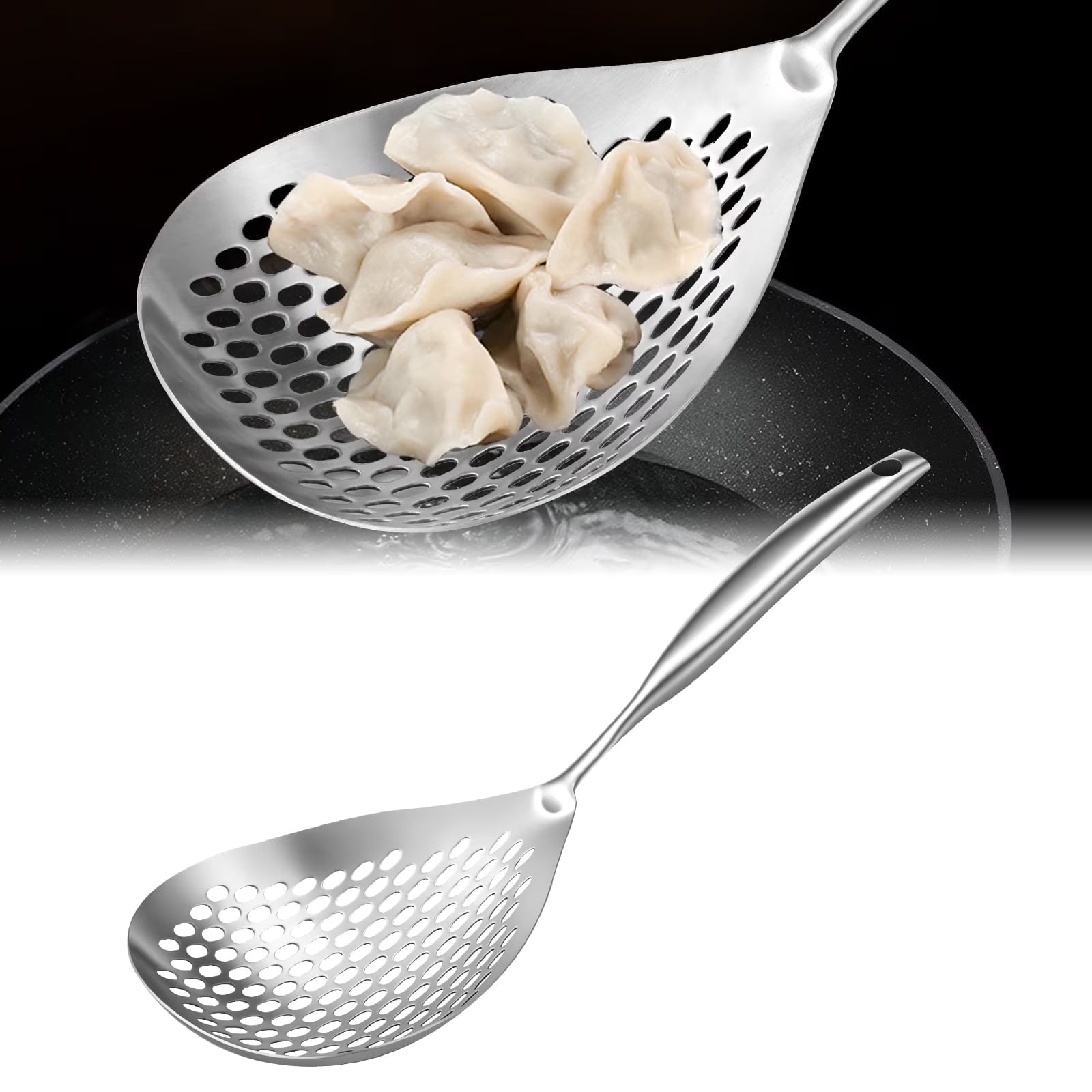 Extra Large Slotted Stainless Steel Skimmer with Long Handle for Kitchen Frying Cooking Draining