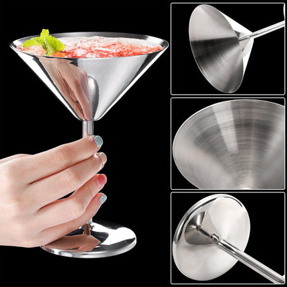 8 Oz Stainless Steel Martini Glasses,  4 Pack , 18/8 Mirror Polished Finish, Shatterproof