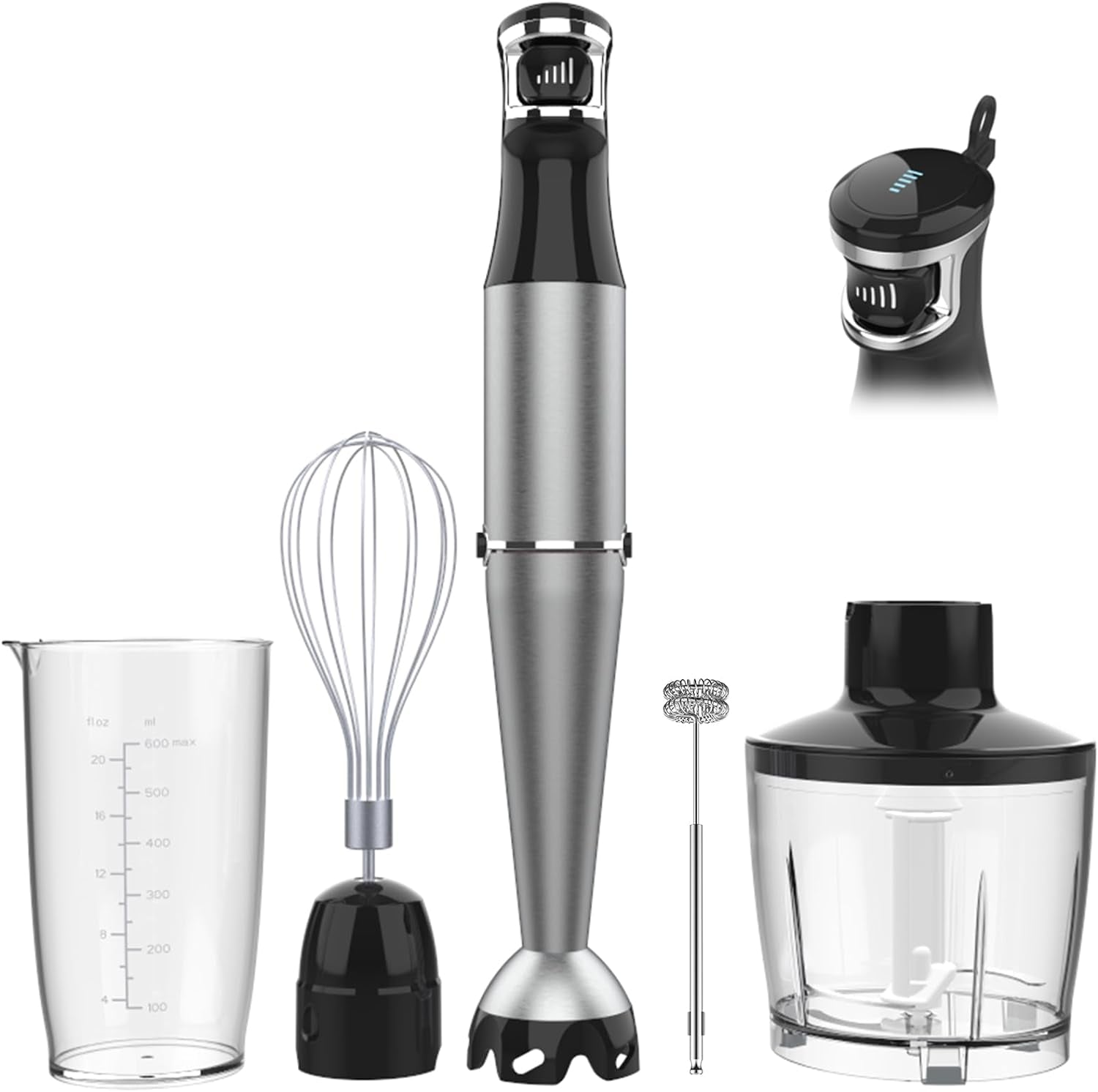 Immersion Blender Handheld Corded Hand Blenders Set 1100W, Trigger Variable Speed 5 in 1 Stick Emulsifier with Chopper, Whisk and Frother for Soup