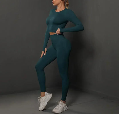Women'S European and American Seamless Peach Tight Fitting Hip Lifting Yoga Suit Set, Sports Running Fitness Suit Two-Piece Set