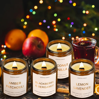 28Oz Wood Wick Candles That Crackle: 4 Pack Scented Candles for Home Scented, Aromatherapy Candle Set with Crackling Wooden Wick up to 200H Burning