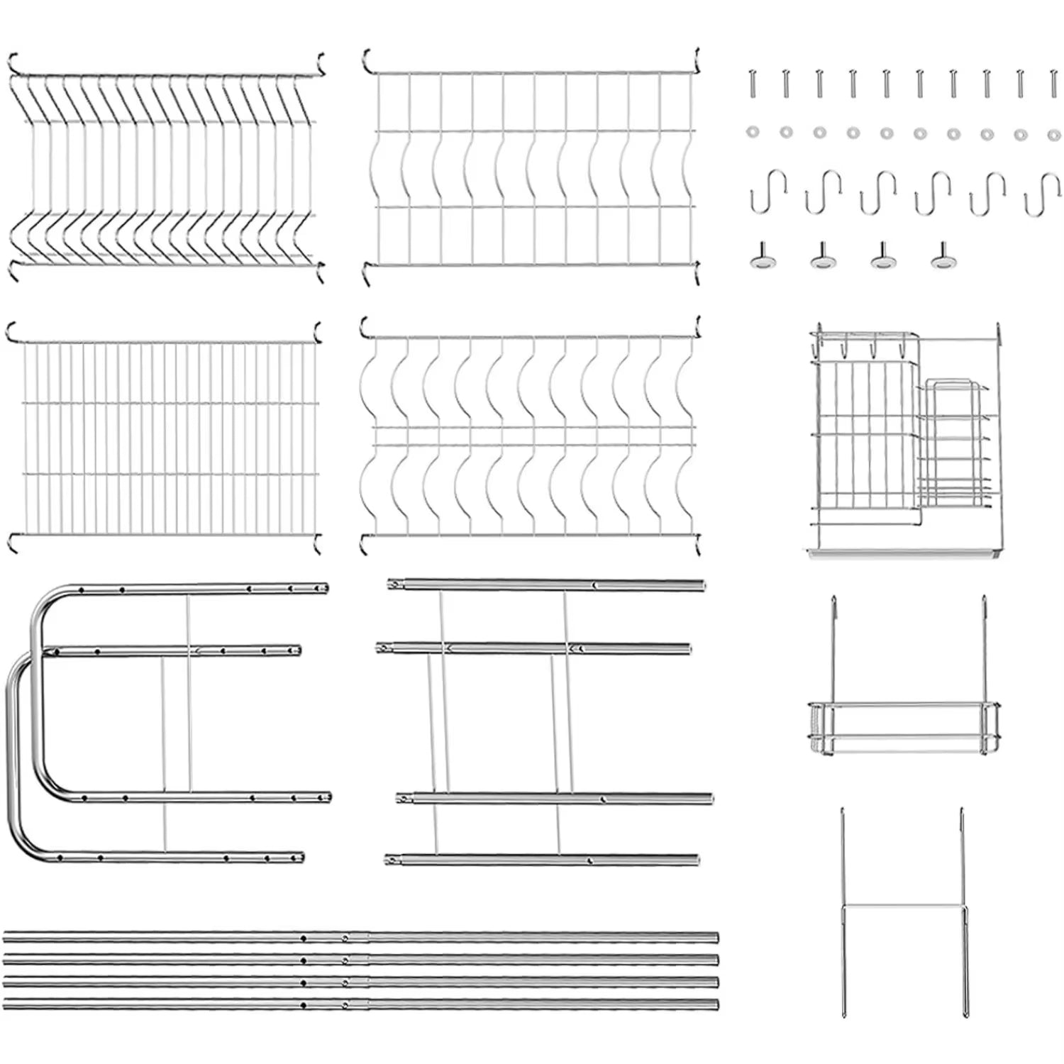 Adjustable over Sink Dish Rack 2-Tier Stainless Steel - Kitchen Drainer W/Utensil & Chopstick Holder, Silver Storage Organizer