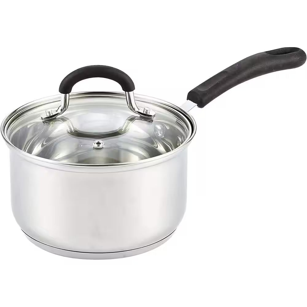 3 Qt. Stainless Steel Mirror Polished Sauce Pan with Silicone Wrapped Heat-Resistant Handle and Tempered Glass Lid
