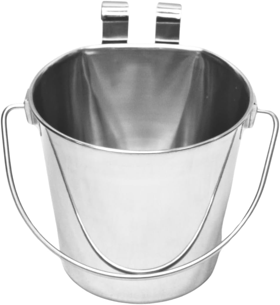 1 Qt Stainless Steel Flat Sided Bucket with Dual Hooks, Multipurpose Use