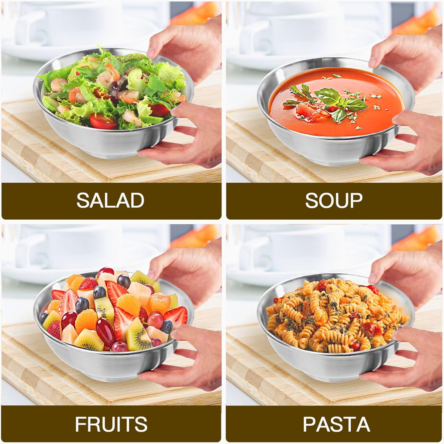 54 Oz Large Soup & Salad Bowl, Double Wall Insulated Stainless Steel  – Set of 2