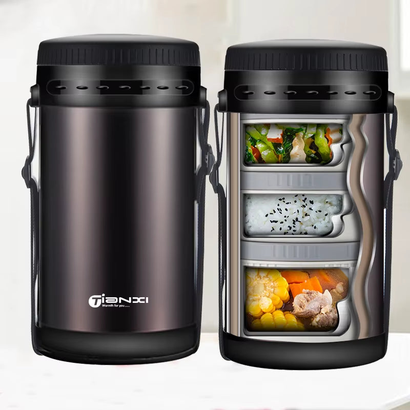 Portable Thermal Lunch Box Stainless Steel Heat Preservation Bento Box Food Container with Lunch Bags