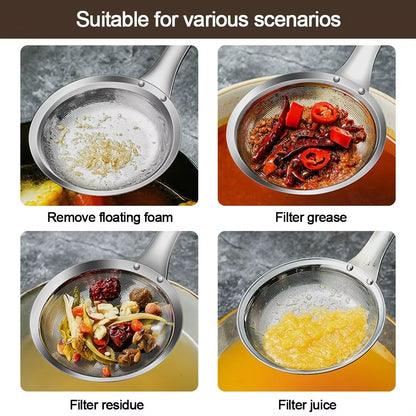 Stainless Steel Fat Skimmer Spoon Fine Mesh Grease Foam Removing Oil Dregs Fishing Percolator Fried Food Net Strainer