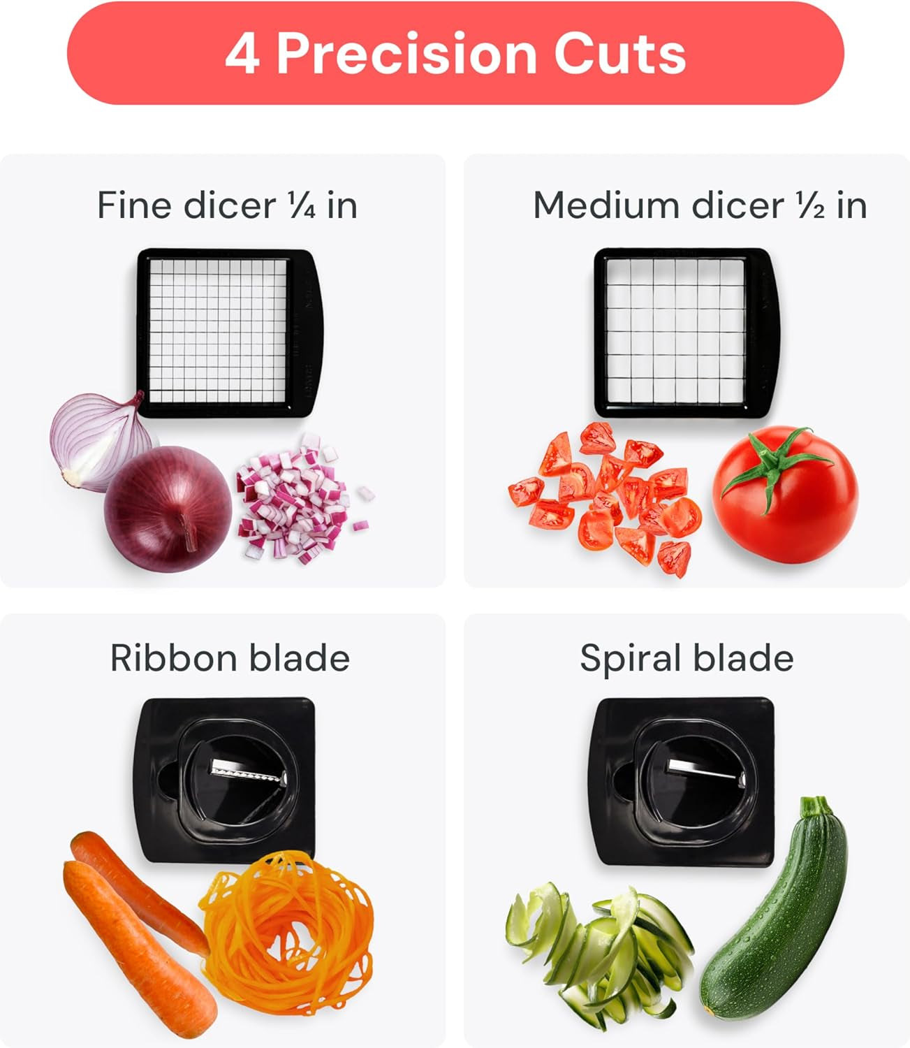 Food Chopper with Container, Fruit Slicer, Kitchen Gadgets & Accessories, Home Essentials (4 in 1, White)