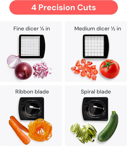 Food Chopper with Container, Fruit Slicer, Kitchen Gadgets & Accessories, Home Essentials (4 in 1, White)