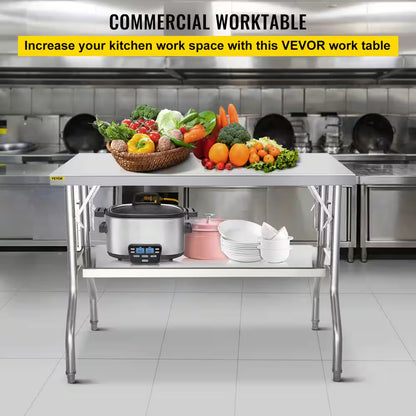 Commercial Worktable Workstation 48 X 24 In. Double-Shelf Stainless Steel Kitchen Utility Table