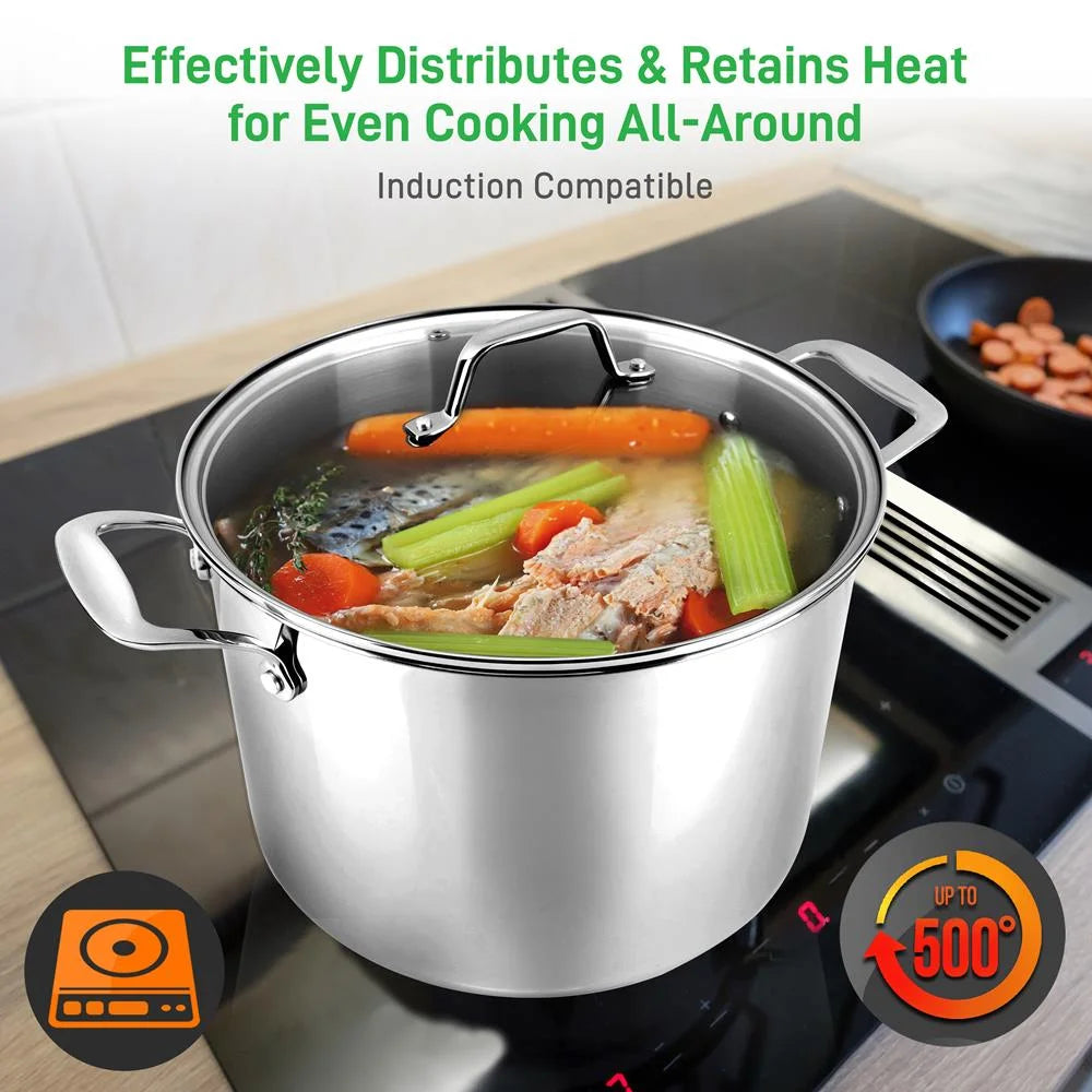 6-Quart Stainless Steel Stock Pot - 18/8 Food Grade Steel Heavy Duty Induction 