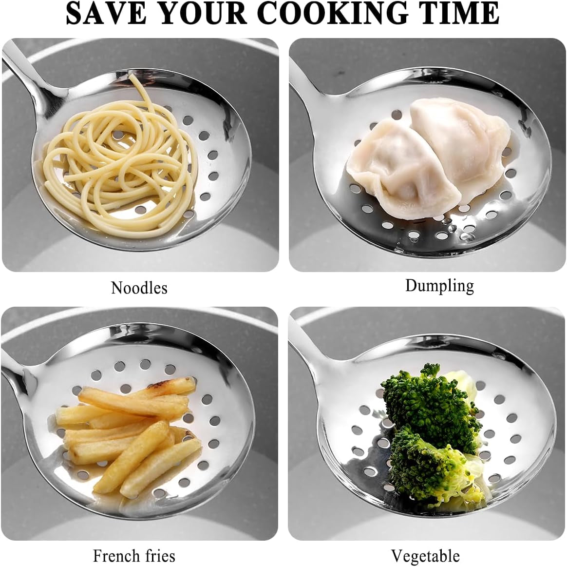 Stainless Steel Kitchen Skimmer Slotted Spoon for Straining Pasta/Cooking/Frying, Durable Rust-Resistant