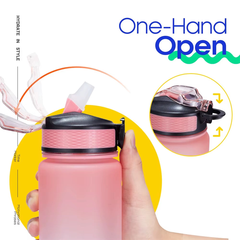 32 Oz Leakproof Water Gym Bottles with Times to Drink and Straw