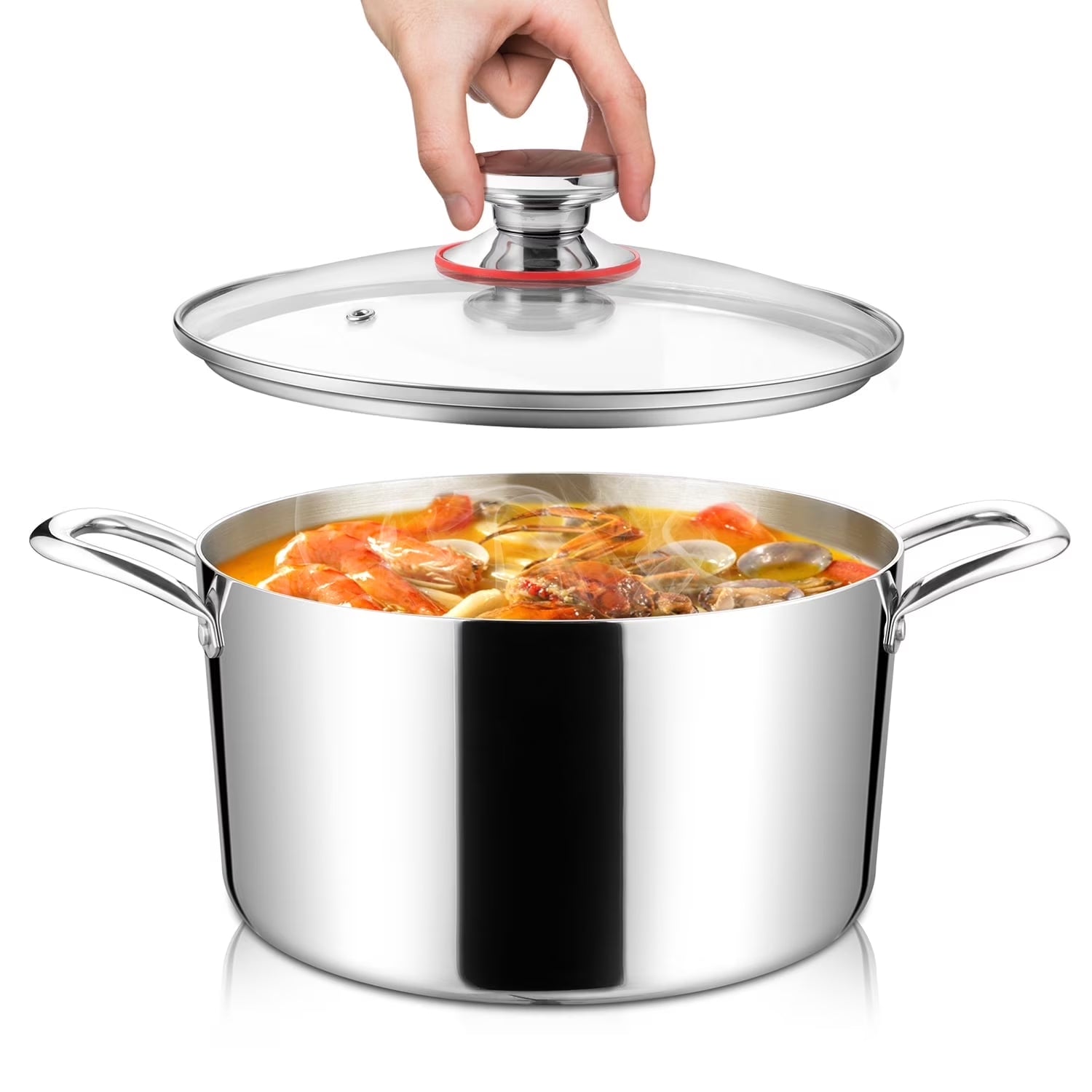 8 QT Stainless Steel Stock Pot with Glass Lid, Cooking Soup Pot with 3-Ply Whole Clad For