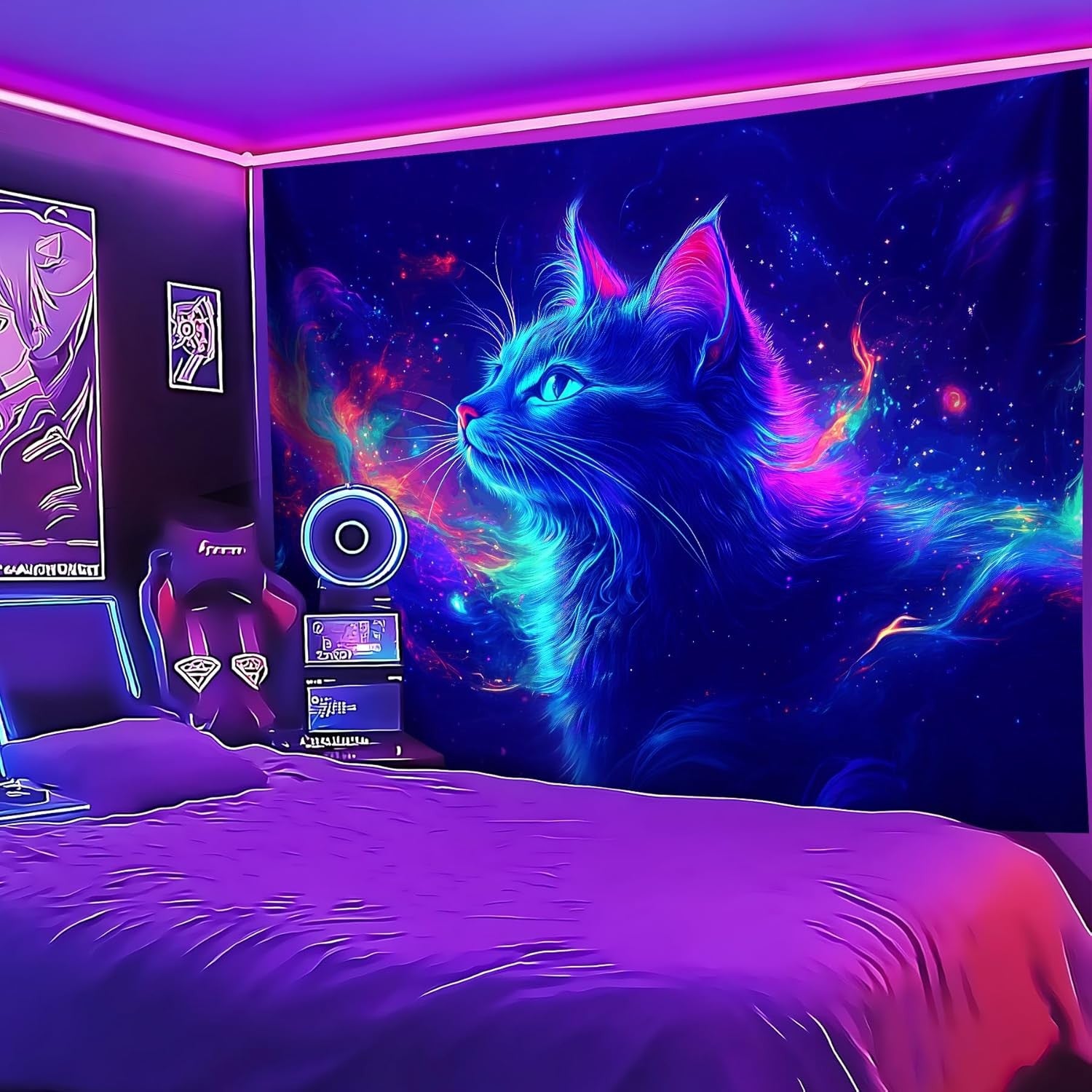 UV Reactive Cat Tapestry – Glow in the Dark Blacklight