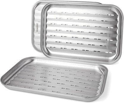 13.6”X9.65“ Stainless Steel Grill Toppers Grid (Set of 3), Grill Serving Pans, Roasting Grill Trays, All in Same Dimensions, Dishwasher Safe