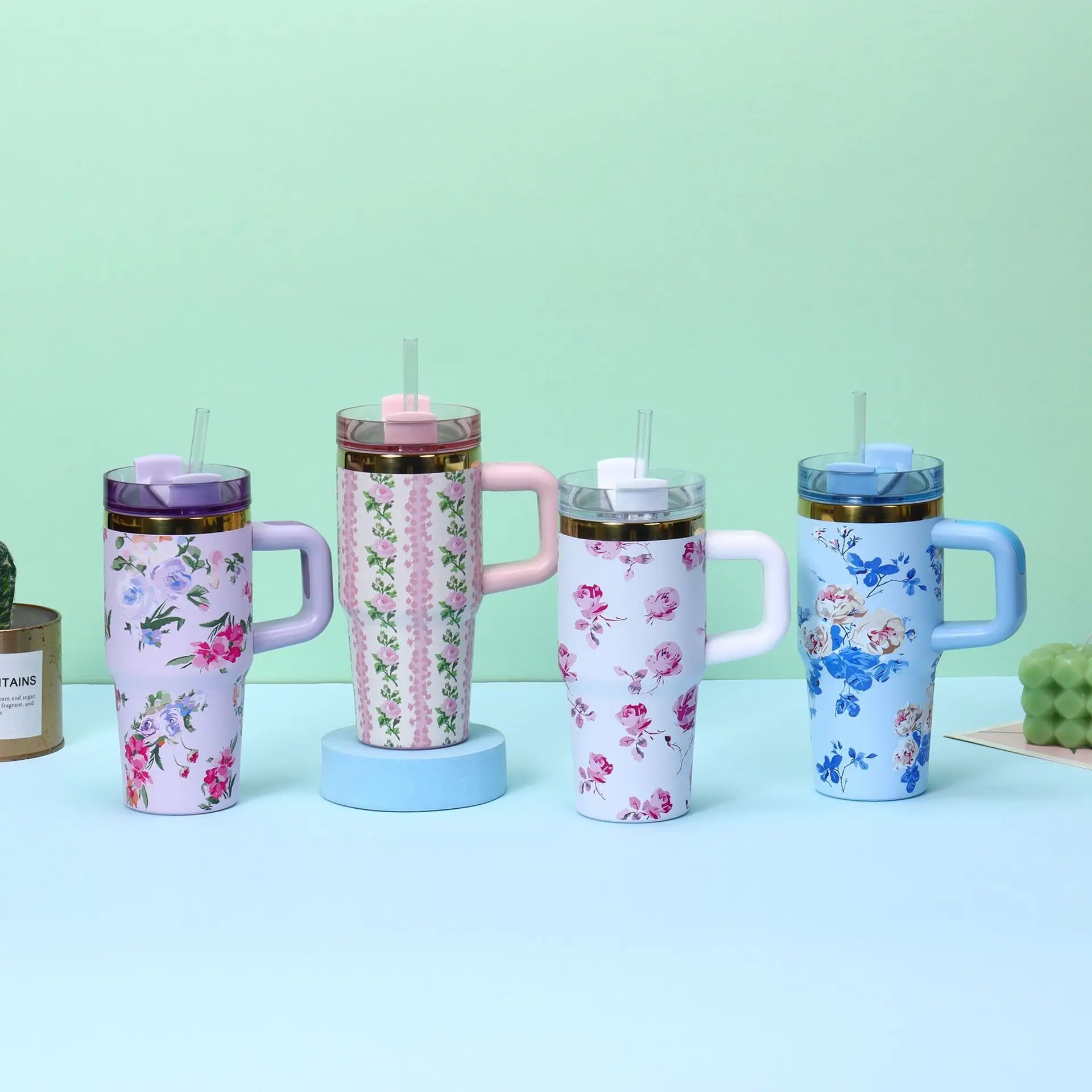 14Oz Stainless Steel Insulated Travel Tumbler with Handle Straw Lid & Cold Retention